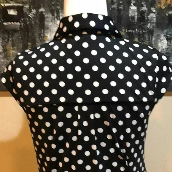 Guess Black & White Button Front Polka Dot Cap Sleeve Dress Lace Hem w/Pockets-S - Picture 7 of 9